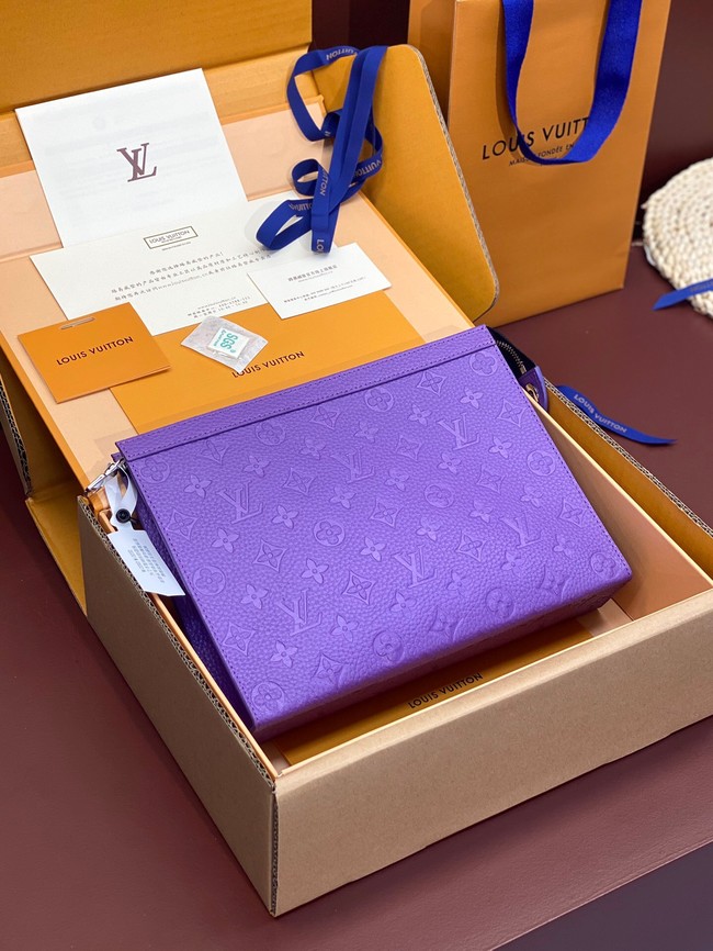 Louis Vuitton Pochette Voyage Monogram embossed cowhide leather MM M61692 Purple