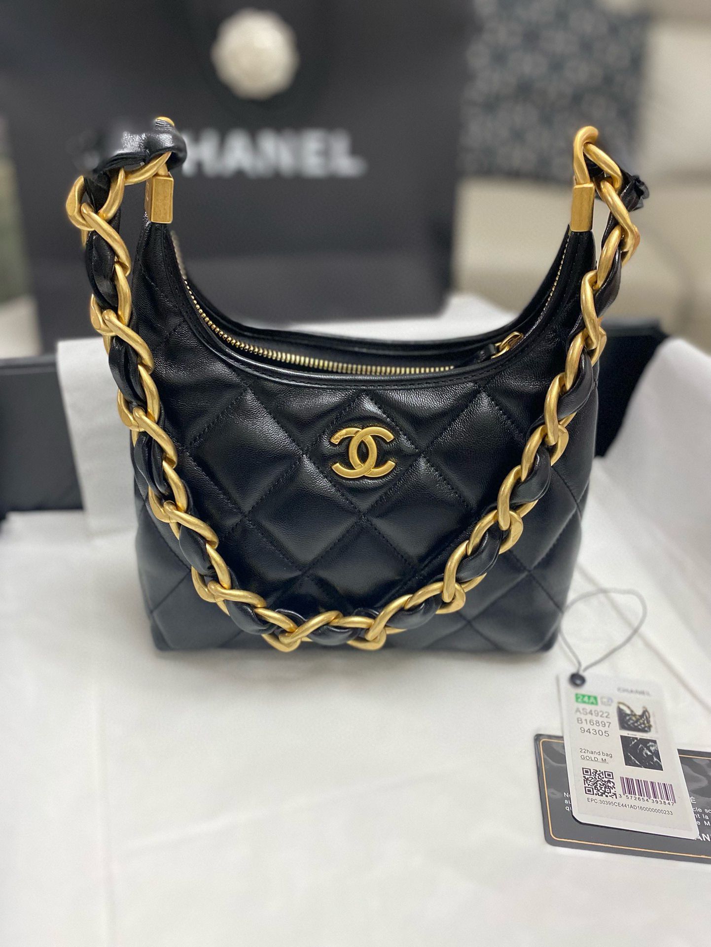 Chanel 24A Original Leather Hobo Bag AS4922  AS4923 Black