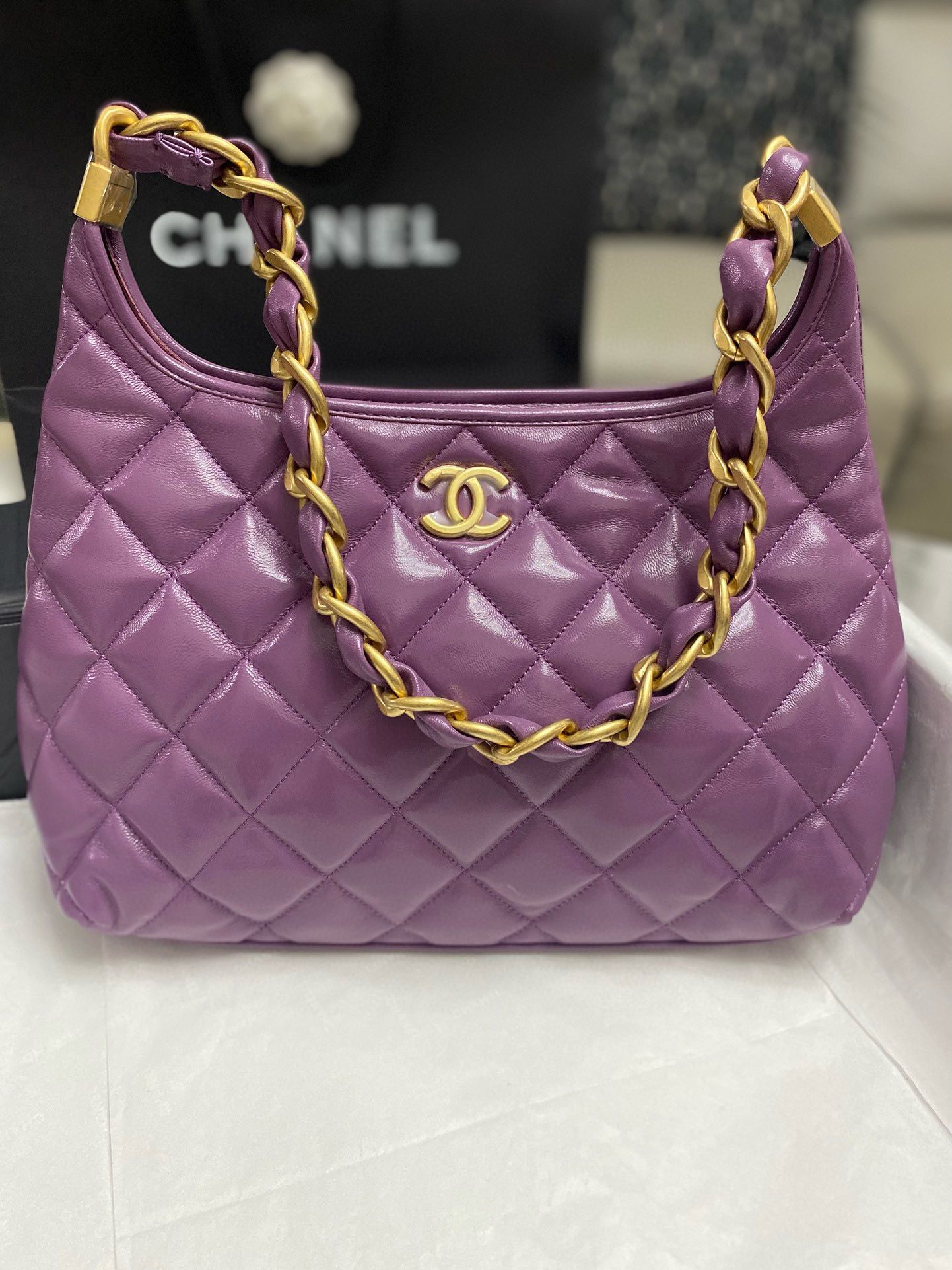 Chanel 24A Original Leather Hobo Bag AS4922 AS4923 Purple