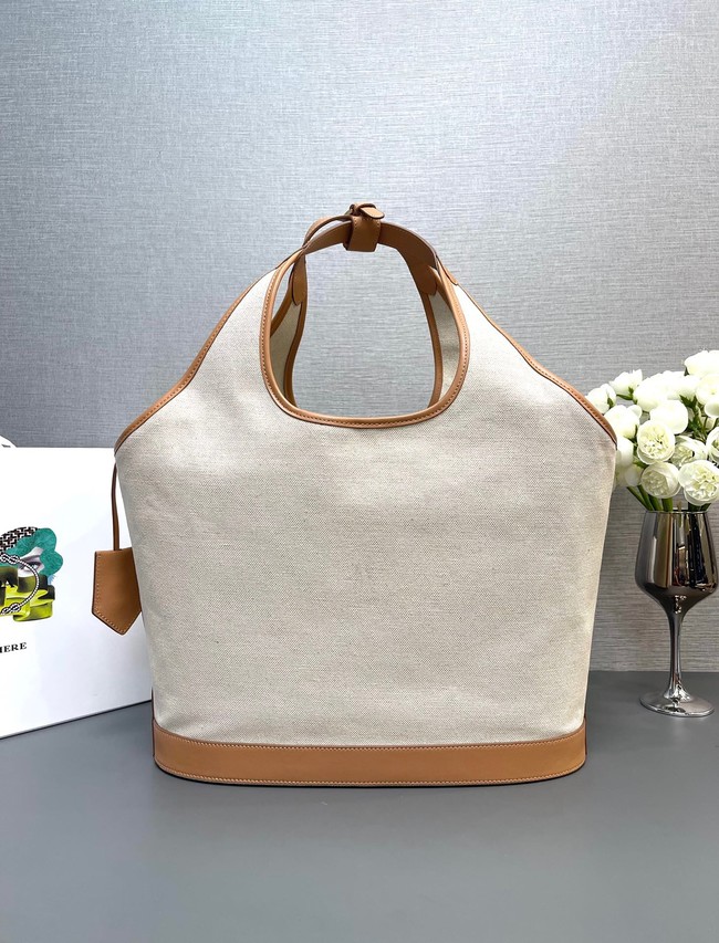 Prada Large linen blend and leather tote bag 1BG472 Fabric&leather