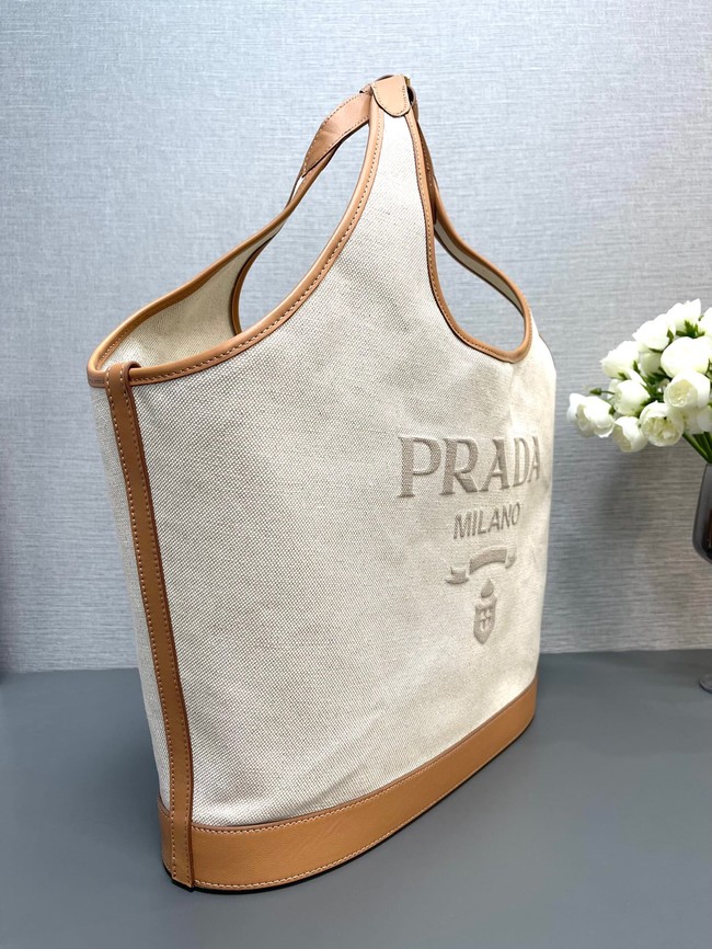 Prada Large linen blend and leather tote bag 1BG472 Fabric&leather