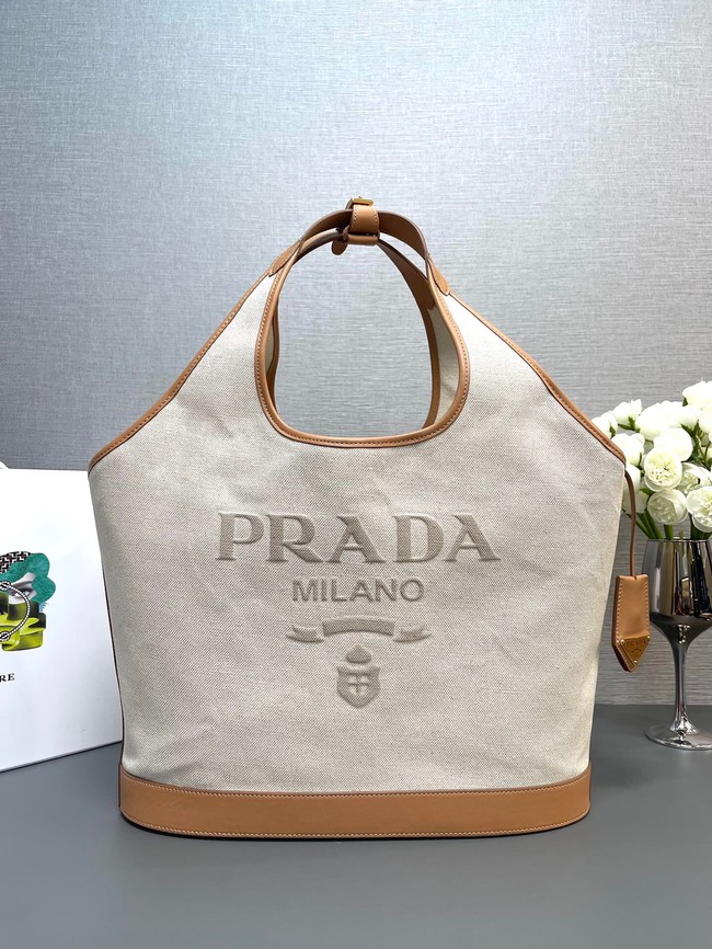 Prada Large linen blend and leather tote bag 1BG472 Fabric&leather