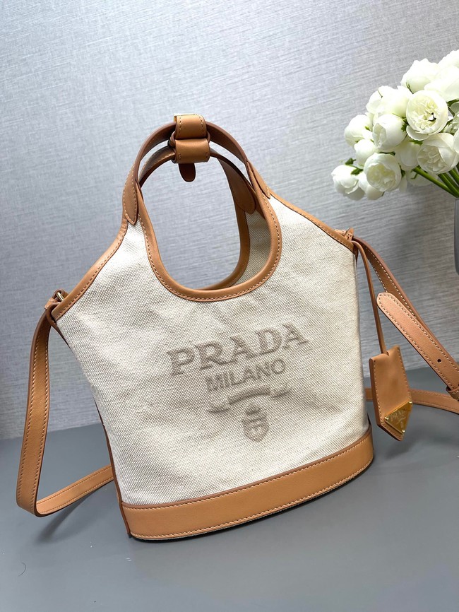 Prada small linen blend and leather tote bag Fabric&leather 1BE074