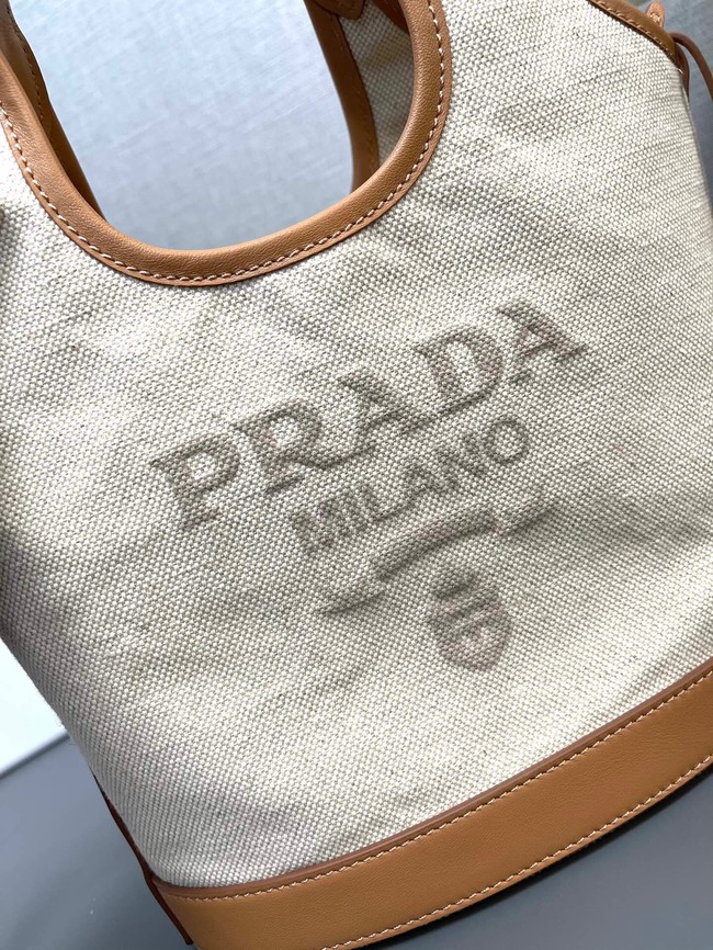 Prada small linen blend and leather tote bag Fabric&leather 1BE074