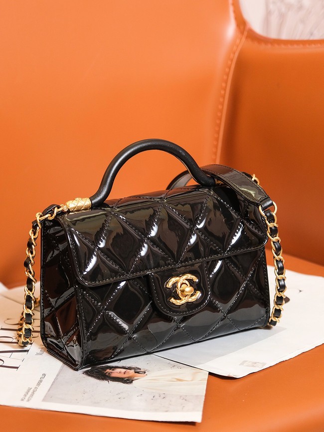 Chanel Patent leather MINI FLAP BAG WITH TOP HANDLE AS4956 black