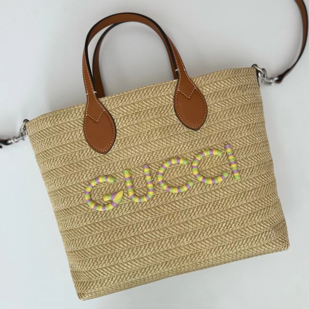 Gucci SMALL STRAW-EFFECT TOTE 779671 Multicolor