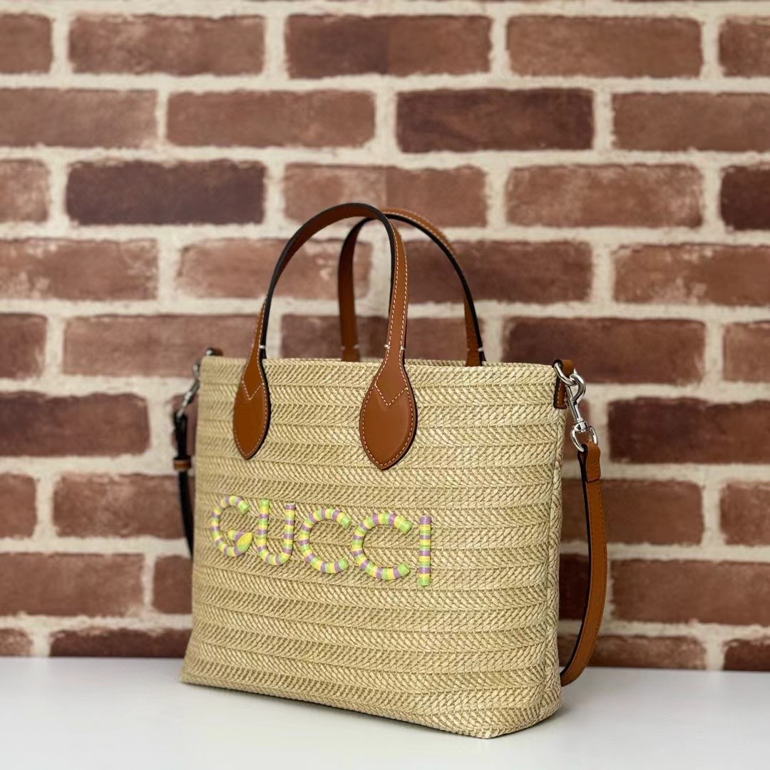 Gucci SMALL STRAW-EFFECT TOTE 779671 Multicolor