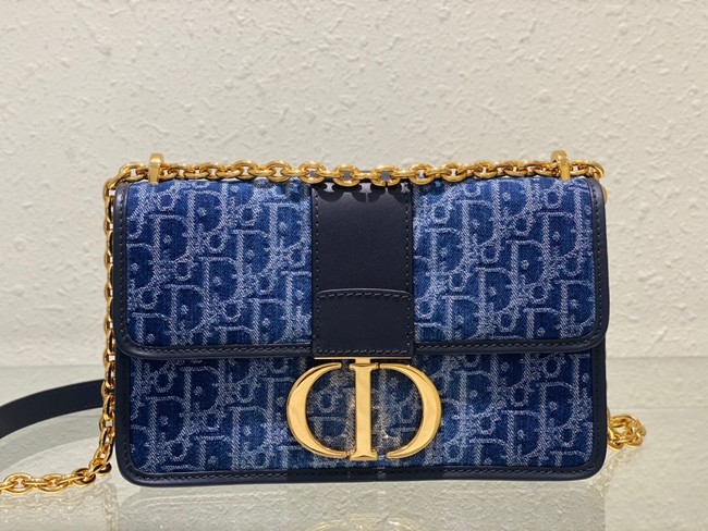 DIOR 30 Montaigne East-West Bag with Chain Blue Denim Dior Oblique Jacquard M9334UDC