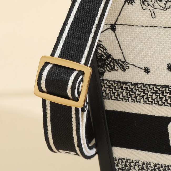 Small Dior Book Tote Latte Multicolor Dior Zodiac Embroidery and Black Calfskin M1325CET