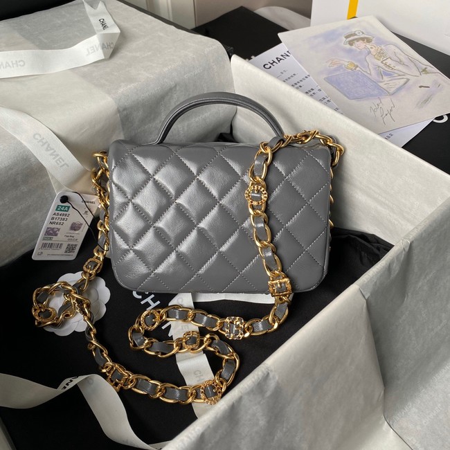 Chanel 24A small flap bag with top handle AS4992 gray