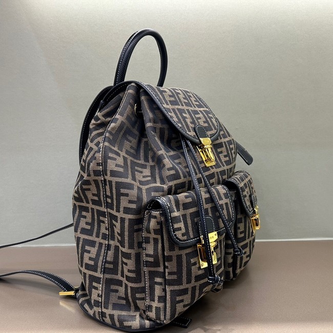 Fendi FF Jacquard Fendi Strike Medium fabric backpack 7VZ0059 brown