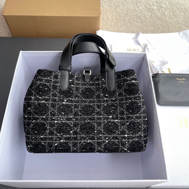 Medium Dior Toujours Bag Black Cannage Tweed M2821