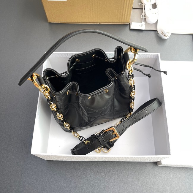 Small Dior Jolie Bucket Bag Black Calfskin and Macrocannage Lambskin M2780UN