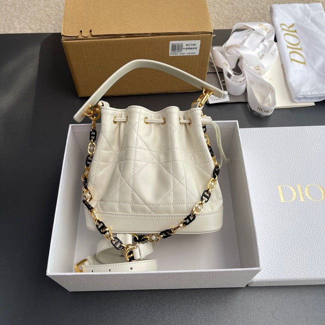 Small Dior Jolie Bucket Bag Latte Calfskin and Macrocannage Lambskin M2780UN