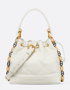 Small Dior Jolie Bucket Bag Latte Calfskin and Macrocannage Lambskin M2780UN