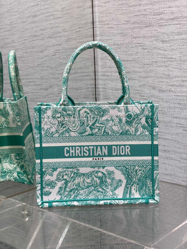 Small Dior Book Tote Aquamarina Toile de Jouy Embroidery M1265Z