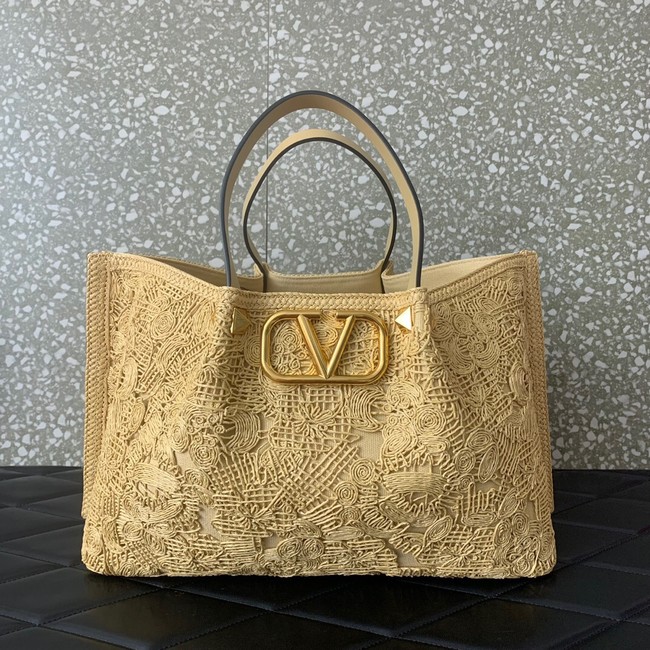 VALENTINO Medium RAFFIA MACRAME Shoulder Bag 0220L Apricot