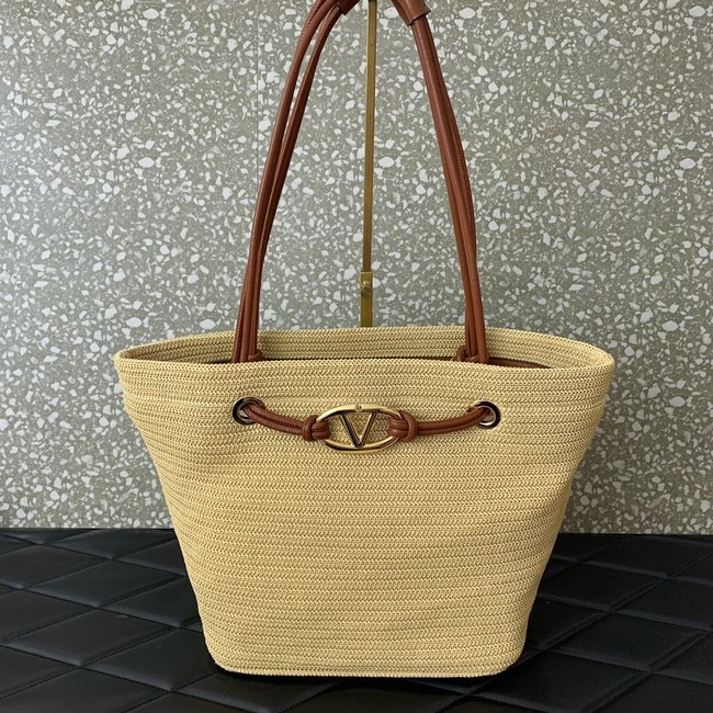 VALENTINO Medium RAFFIA MACRAME Shoulder Bag 0990L Apricot