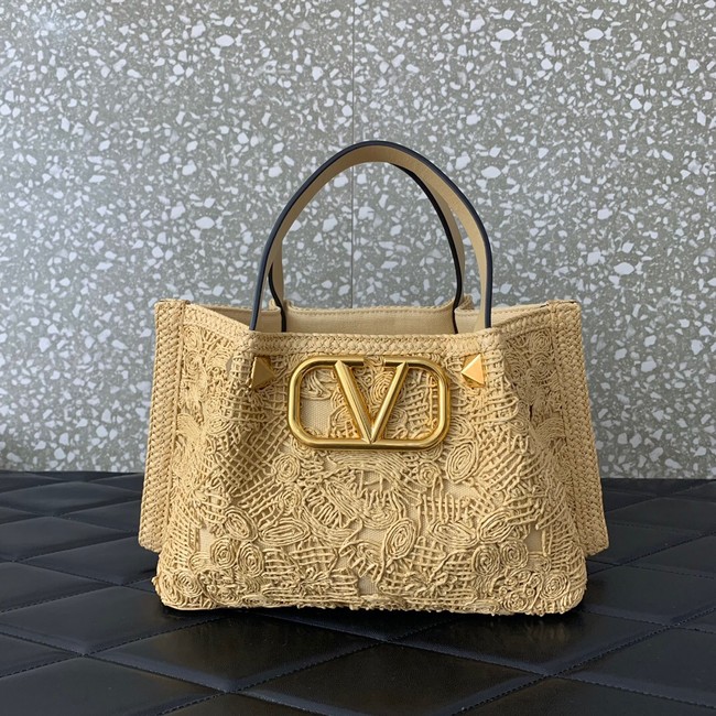 VALENTINO Small RAFFIA MACRAME Shoulder Bag 0220S Apricot