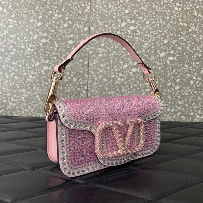 VALENTINO Super Mini Loco imitation crystal chain bag 5013 pink