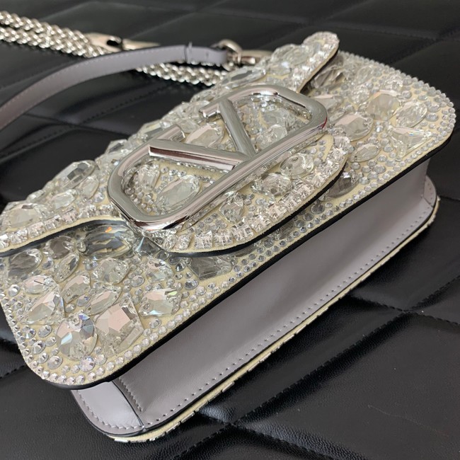 VALENTINO Super Mini Loco imitation crystal chain bag 6038 silver