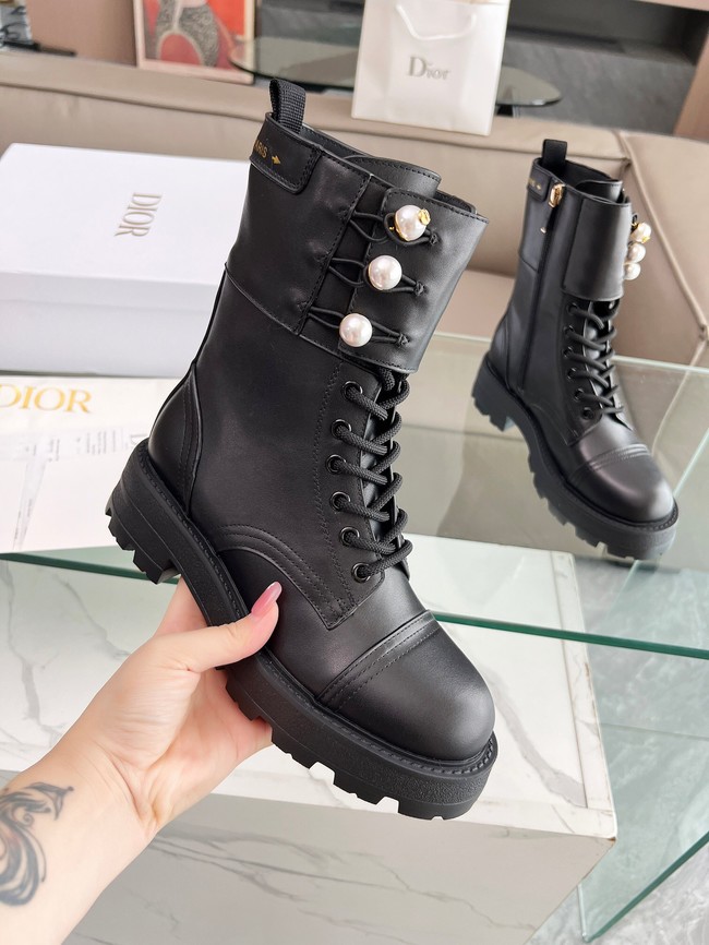 Dior D-Strike Ankle Boot Black Matte Calfskin and White Resin Pearls KCI993C