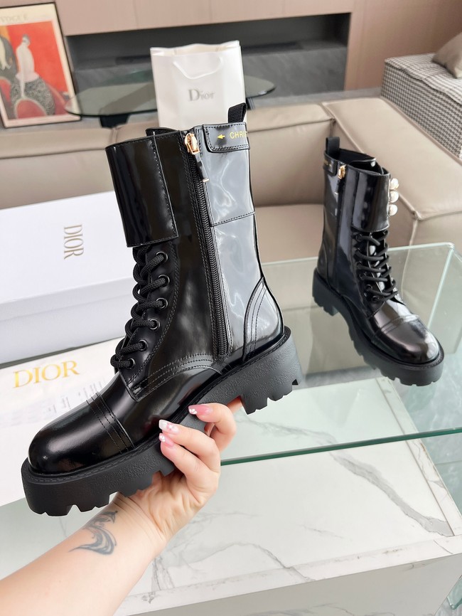 Dior D-Strike Ankle Boot Black Matte Calfskin and White Resin Pearls KCI993C-2