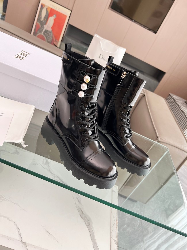 Dior D-Strike Ankle Boot Black Matte Calfskin and White Resin Pearls KCI993C-2