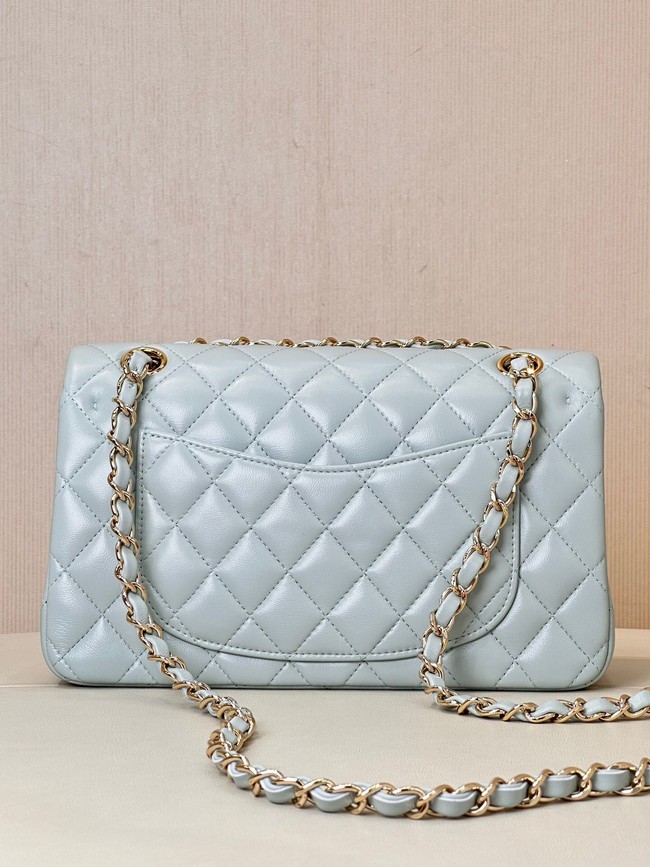 Chanel CLASSIC HANDBAG Lambskin & Gold-Tone Metal A01113 light blue