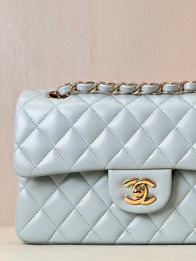 Chanel CLASSIC HANDBAG Lambskin & Gold-Tone Metal A01113 light blue