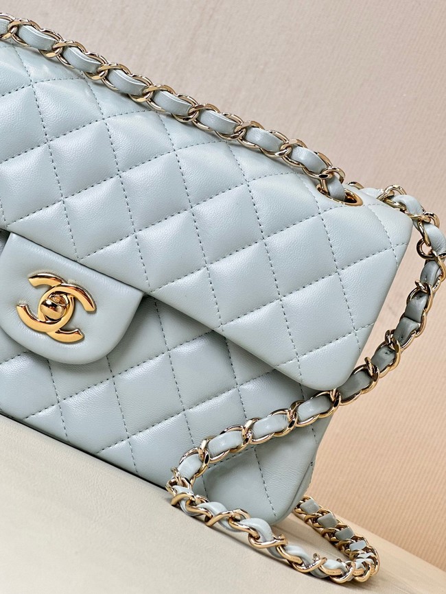 Chanel CLASSIC HANDBAG Lambskin & Gold-Tone Metal A01113 light blue