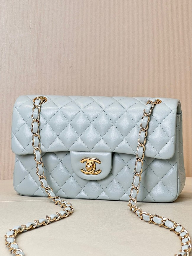 Chanel CLASSIC HANDBAG Lambskin & Gold-Tone Metal A01113 light blue