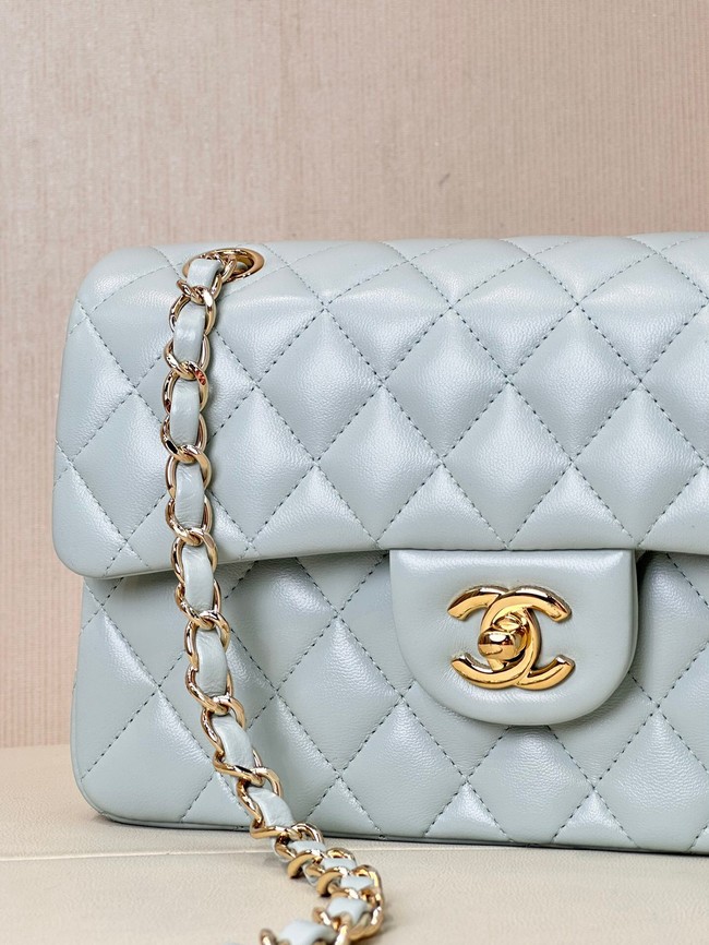 Chanel CLASSIC HANDBAG Lambskin & Gold-Tone Metal A01113 light blue