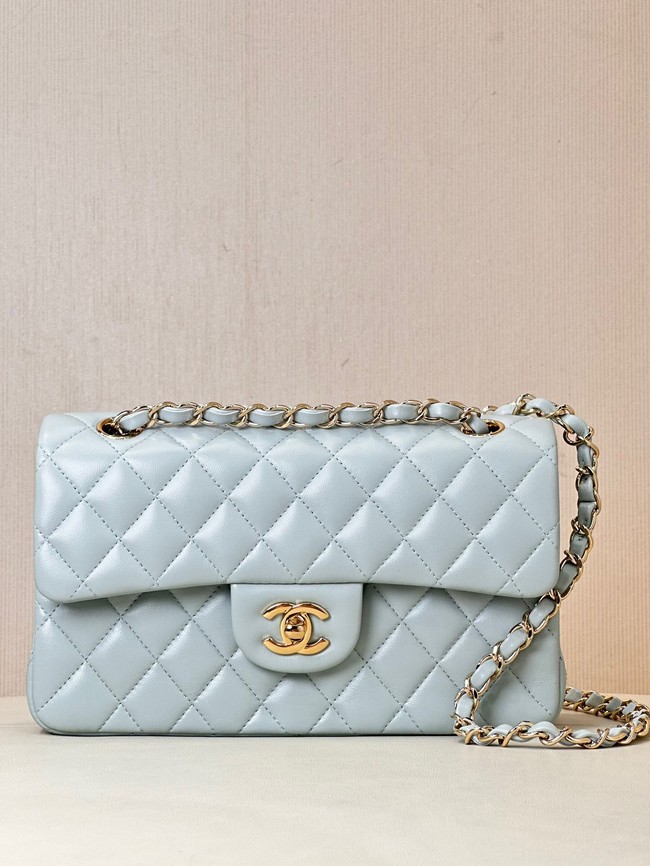 Chanel CLASSIC HANDBAG Lambskin & Gold-Tone Metal A01113 light blue