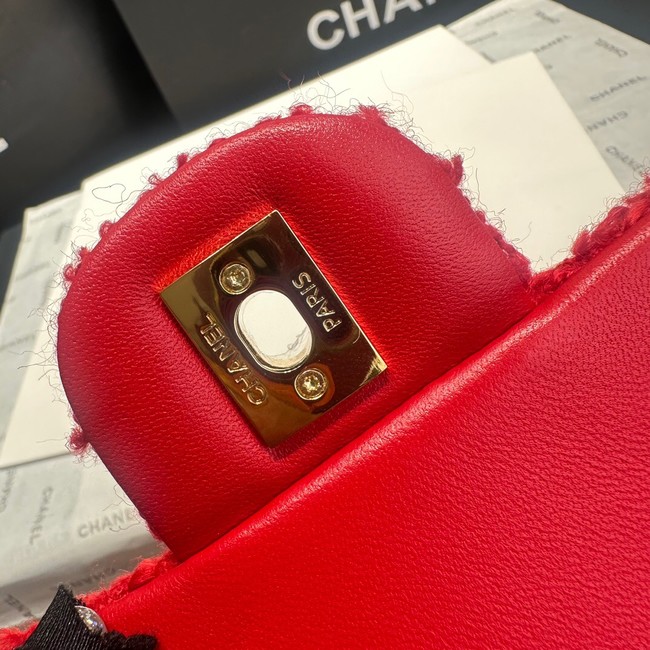 Chanel MINI CLASSIC HANDBAG Wool Tweed & Gold-Tone Metal A69900 red