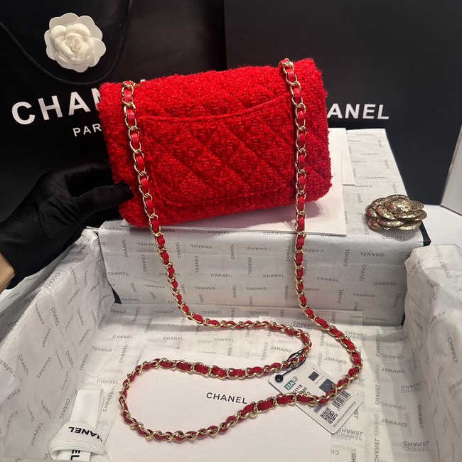 Chanel MINI CLASSIC HANDBAG Wool Tweed & Gold-Tone Metal A69900 red