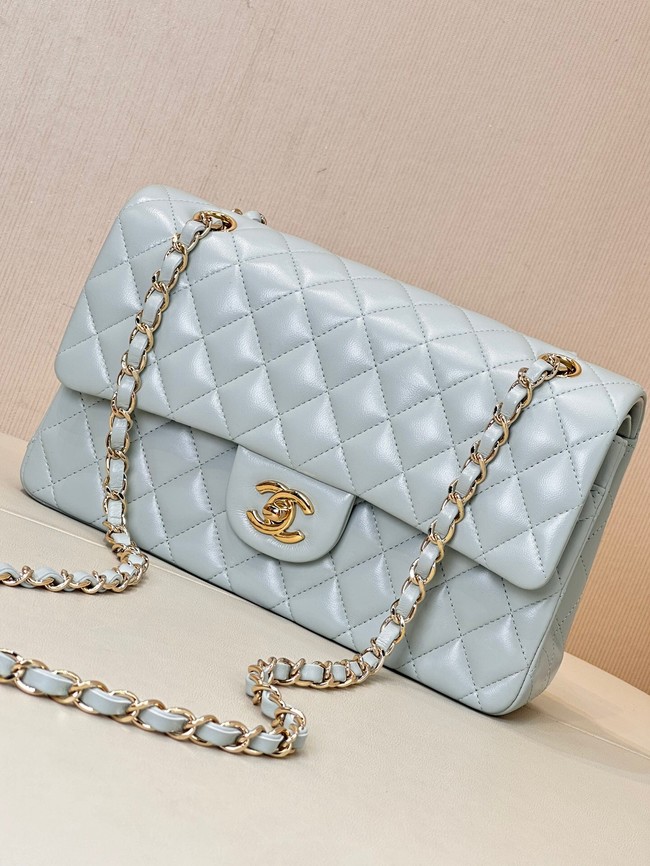 Chanel CLASSIC 11.12 HANDBAG Lambskin & Gold-Tone Metal A01112 light blue