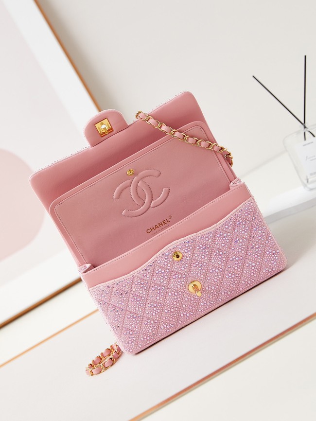 Chanel CLASSIC 11.12 HANDBAG imitation crystal chain bag A01112 Pink