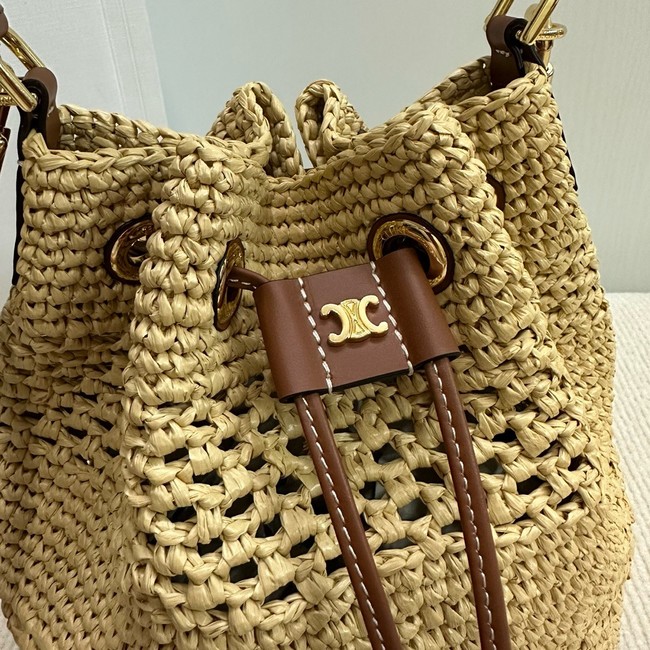 CELINE CLASSIC PANIER IN RAFFIA AND CALFSKIN 117882