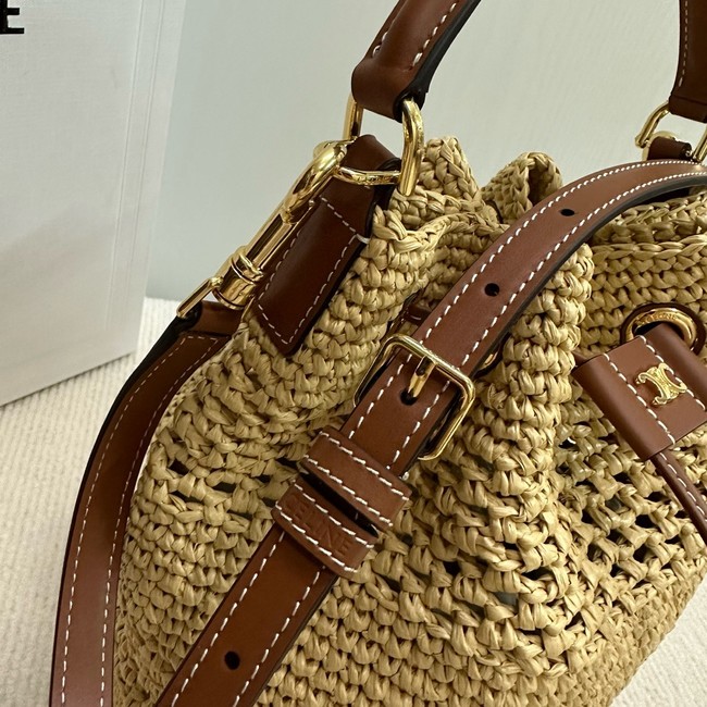 CELINE CLASSIC PANIER IN RAFFIA AND CALFSKIN 117882