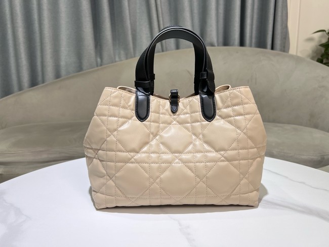 Medium Dior Toujours Bag Rope Beige and Black Macrocannage Calfskin M2821OSIY