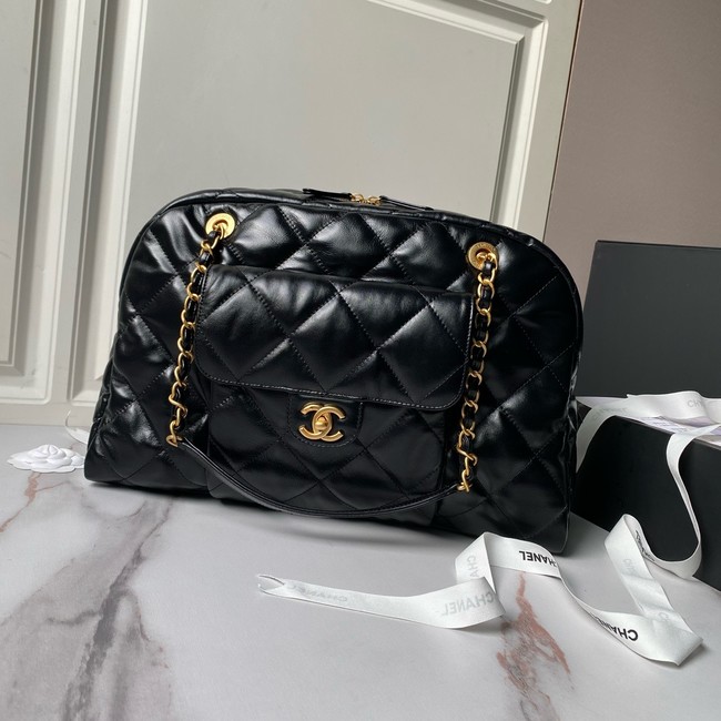 Chanel Shiny Lambskin & Gold-Tone Metal AS4812 Black