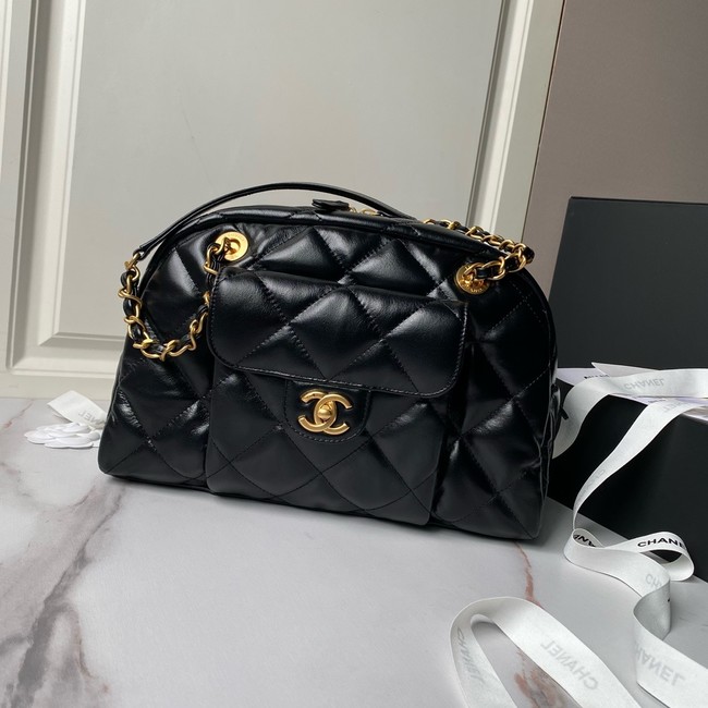 Chanel Shiny Lambskin & Gold-Tone Metal AS4905 Black