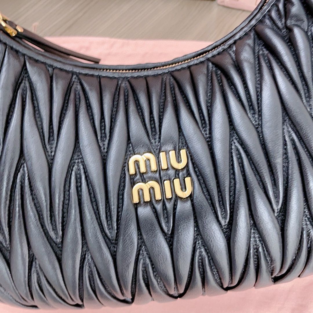 Miu Miu Wander Matelasse Nappa Original Sheepskin Hobo Bag 5BC108 Black