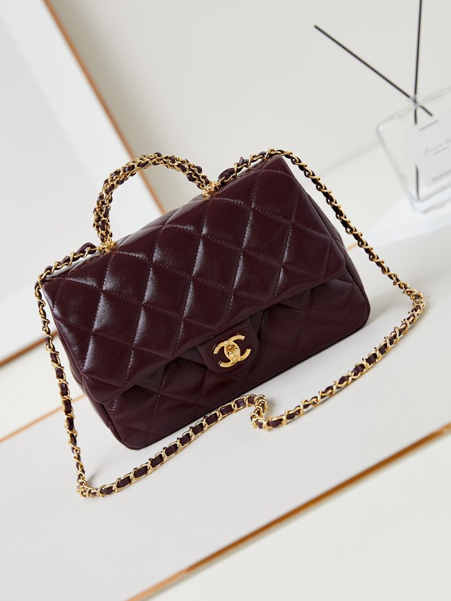 CHANEL 24B MINI FLAP BAG WITH TOP HANDLE AS5043 Burgundy