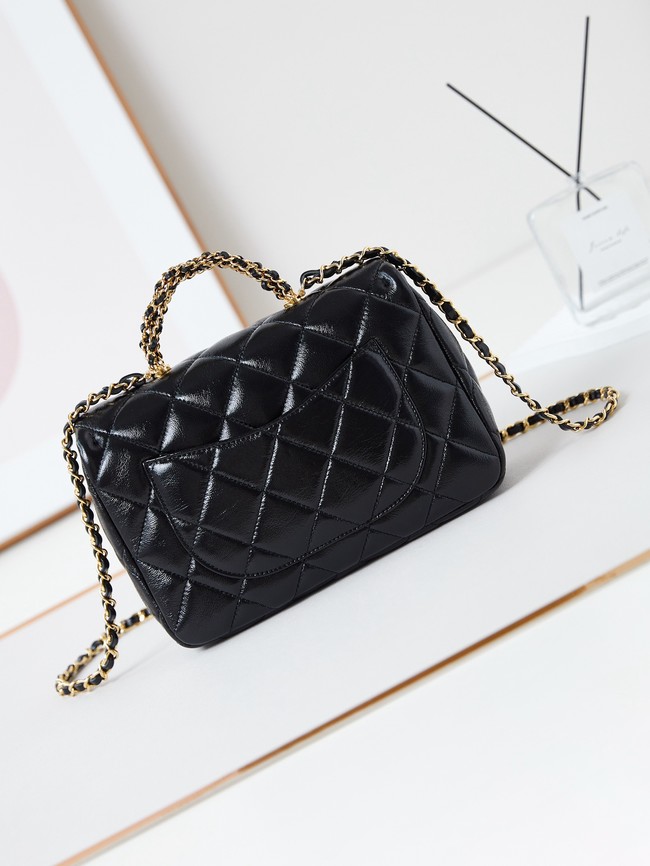 CHANEL 24B MINI FLAP BAG WITH TOP HANDLE AS5043 black