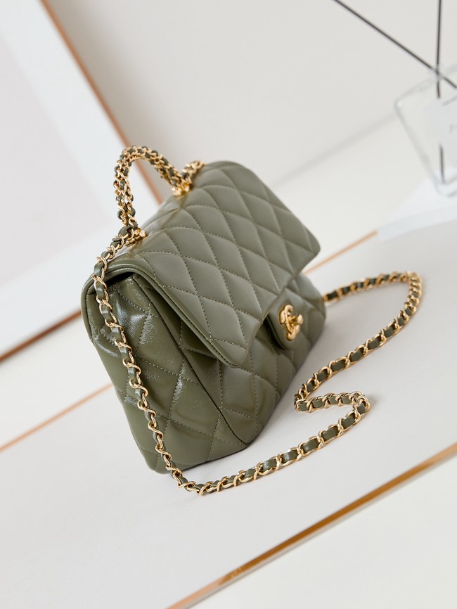 CHANEL 24B MINI FLAP BAG WITH TOP HANDLE AS5043 green