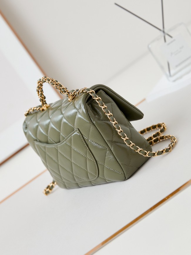 CHANEL 24B MINI FLAP BAG WITH TOP HANDLE AS5043 green