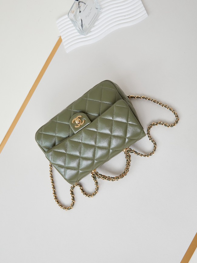 CHANEL 24B MINI FLAP BAG WITH TOP HANDLE AS5043 green