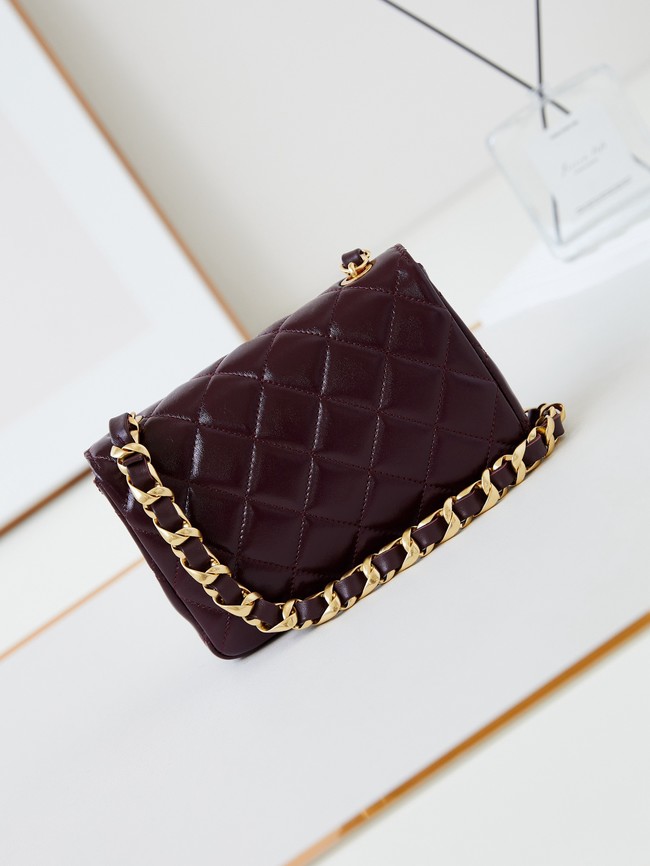 CHANEL 24B SMALL FLAP BAG AS5123 Burgundy